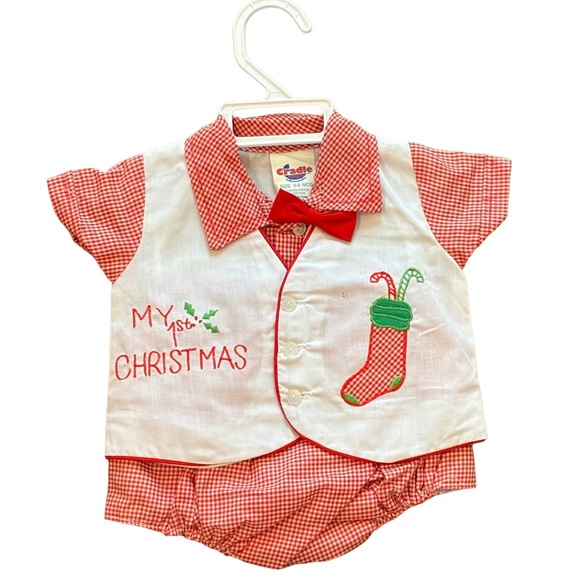 Cradle Togs Other - Vintage Cradle Togs My 1st Christmas Red Gingham Baby Outfit 0–6 Months